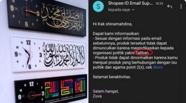 Disebut Bendera Taliban, Shopee Larang Jual Jam Dinding Kalimat Tauhid