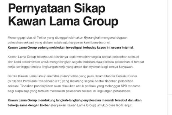 Karyawati Kawan Lama Group Alami Pelecehan, Nama Anak Dibawa
