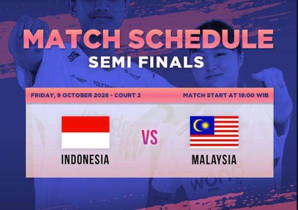 Jadwal Tim Bulu Tangkis Indonesia vs Malaysia di Semifinal Suhandinata Cup 2026 Jadwal Tim Bulu Tangkis Indonesia vs Malaysia di Semifinal Suhandinata Cup 2026