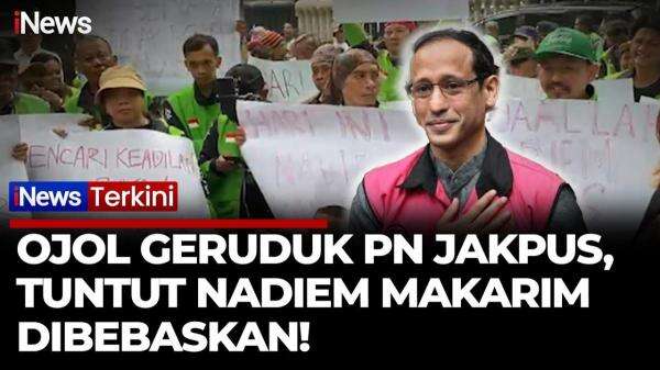 Ojol Gelar Aksi Damai di PN Jakpus, Doakan Nadiem Makarim Divonis Bebas Ojol Gelar Aksi Damai di PN Jakpus, Doakan Nadiem Makarim Divonis Bebas