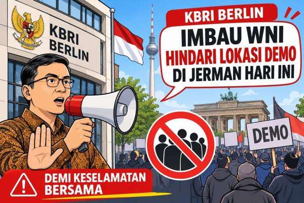 KBRI Berlin Imbau WNI Hindari Lokasi Demo di Jerman Hari Ini KBRI Berlin Imbau WNI Hindari Lokasi Demo di Jerman Hari Ini