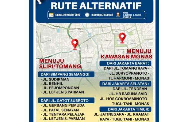 Demo 2 Tahun Prabowo-Gibran, Ini Daftar Jalan Jakarta yang Rawan Macet dan Rute Alternatif Demo 2 Tahun Prabowo-Gibran, Ini Daftar Jalan Jakarta yang Rawan Macet dan Rute Alternatif