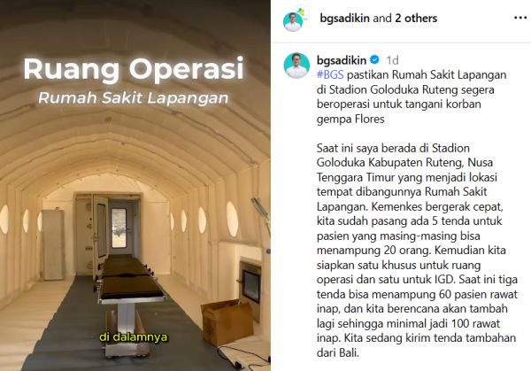 Kemenkes Fungsikan RS Lapangan untuk Korban Gempa NTT, Sudah Bisa Lakukan Operasi Kemenkes Fungsikan RS Lapangan untuk Korban Gempa NTT, Sudah Bisa Lakukan Operasi