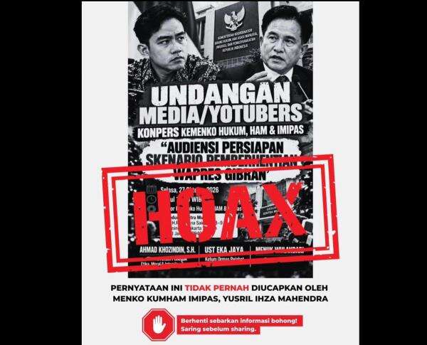 Heboh Flyer 'Skenario Pemberhentian Wapres Gibran', Yusril: Hoaks! Heboh Flyer 'Skenario Pemberhentian Wapres Gibran', Yusril: Hoaks!