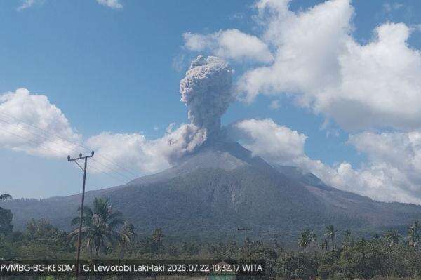Gunung Lewotobi Laki-Laki Erupsi, Kolom Abu Tebal Membubung 1.200 Meter Gunung Lewotobi Laki-Laki Erupsi, Kolom Abu Tebal Membubung 1.200 Meter