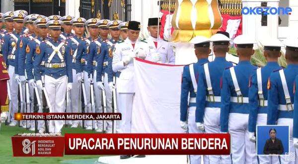Upacara Penurunan Bendera di Istana pada HUT Ke-81 RI Berjalan Khidmat Upacara Penurunan Bendera di Istana pada HUT Ke-81 RI Berjalan Khidmat