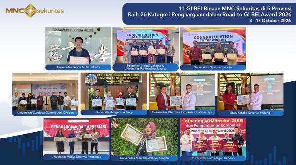 11 GI BEI Binaan MNC Sekuritas di 5 Provinsi Raih 26 Kategori Penghargaan dalam Road to GI BEI Award 2026 11 GI BEI Binaan MNC Sekuritas di 5 Provinsi Raih 26 Kategori Penghargaan dalam Road to GI BEI Award 2026