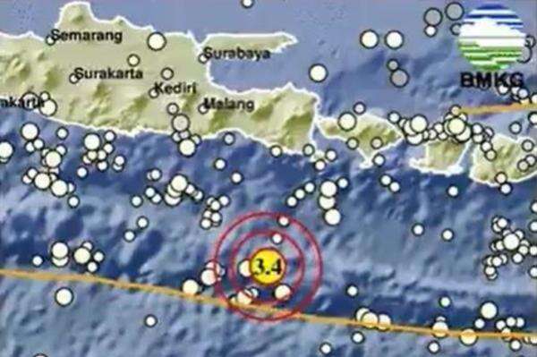 Gempa Terkini Magnitudo 3,4 Guncang Tenggara Jember Jatim Gempa Terkini Magnitudo 3,4 Guncang Tenggara Jember Jatim