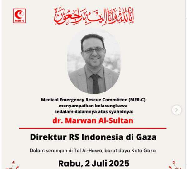 Breaking News! Direktur RS Indonesia di Gaza Dokter Marwan Al-Sultan dan Keluarga Meninggal Usai Dibom Israel