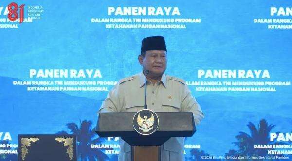 Prabowo Apresiasi Panen Raya TNI Serentak di 43 Titik Seluruh Indonesia Prabowo Apresiasi Panen Raya TNI Serentak di 43 Titik Seluruh Indonesia