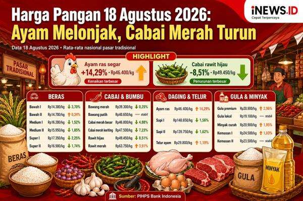 Daftar Harga Pangan 18 Agustus: Ayam Naik, Beras hingga Cabai Merah Turun Daftar Harga Pangan 18 Agustus: Ayam Naik, Beras hingga Cabai Merah Turun