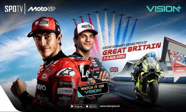 Jadwal dan Link Live Streaming MotoGP Inggris 2026 di Vision+ Jadwal dan Link Live Streaming MotoGP Inggris 2026 di Vision+