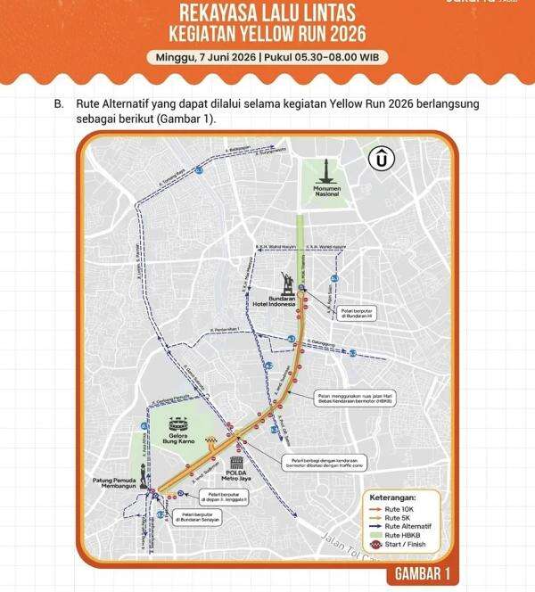 Yellow Run 2026 Digelar dari Bundaran HI hingga Senayan, Dishub Jakarta Lakukan Rekayasa Lalin Yellow Run 2026 Digelar dari Bundaran HI hingga Senayan, Dishub Jakarta Lakukan Rekayasa Lalin