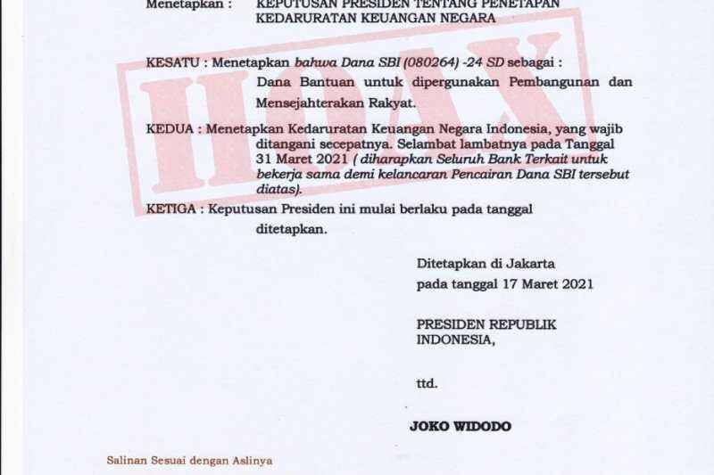 Masyarakat Diminta Hati-hati, Pemerintah Tak Pernah Terbitkan Kepres Kedaruratan Keuangan Negara