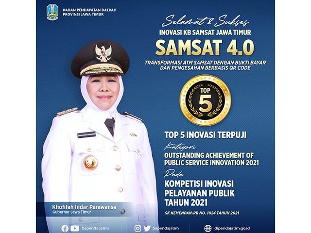 Samsat 4.0 Jatim Raih Top 5 Inovasi Terpuji dari Kemen PAN-RB