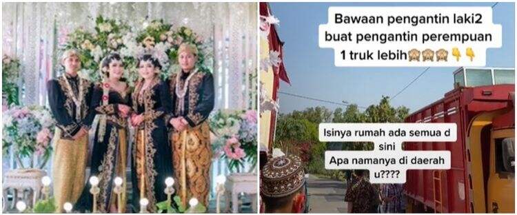 Momen pernikahan wanita kembar ini unik, seserahannya satu truk