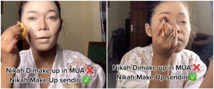 Dandan sendiri di hari pernikahannya, riasan cewek ini mengagumkan