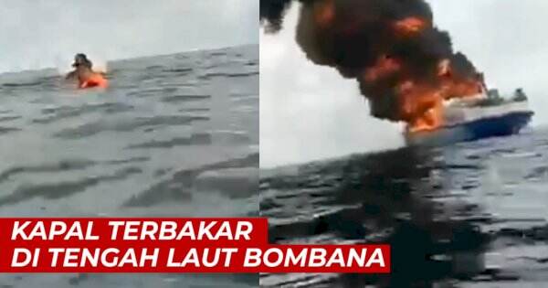 VIDEO: Kapal Bukit Sumber Poleang Terbakar di Tengah Laut