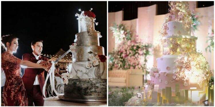 6 Potret wedding cake penyanyi wanita, kue Lesty Kejora bertabur bunga