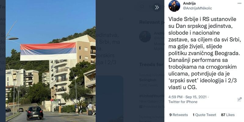 Hari Persatuan National: Bendera Serbia Berkibar di Seluruh Wilayah, Termasuk di Montenegro