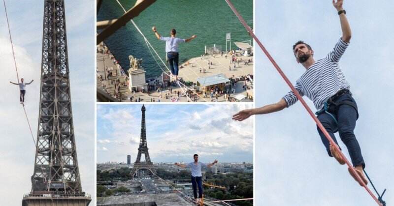Gila! Pria Ini Berjalan di Seutas Tali dari Atas Menara Eiffel Melintasi Sungai Seine