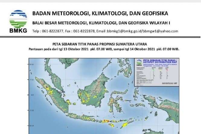 BMKG Sebut Terpantau 31 Titik Panas di Sumatera Utara