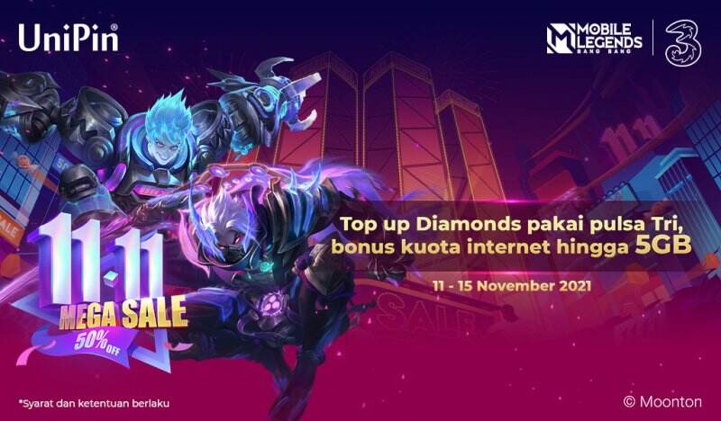 Top Up Diamonds Pakai Pulsa Tri, Bonus Kuota Internet Hingga 5GB!