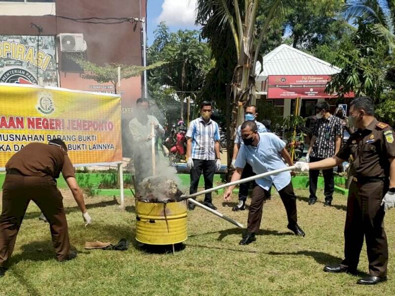 Kejari Jeneponto Musnahkan Barang Bukti Narkotika Dari 32 Kasus
