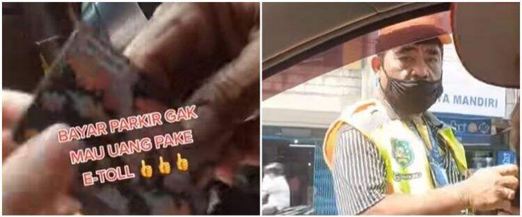 Tukang parkir ini terima pembayaran dengan e-money