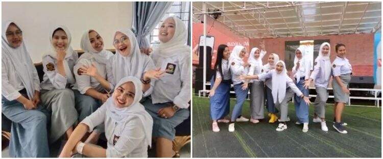 Aksi Emak-emak Kompak Pakai Seragam SMA di Depan Umum, Jadi Sorotan