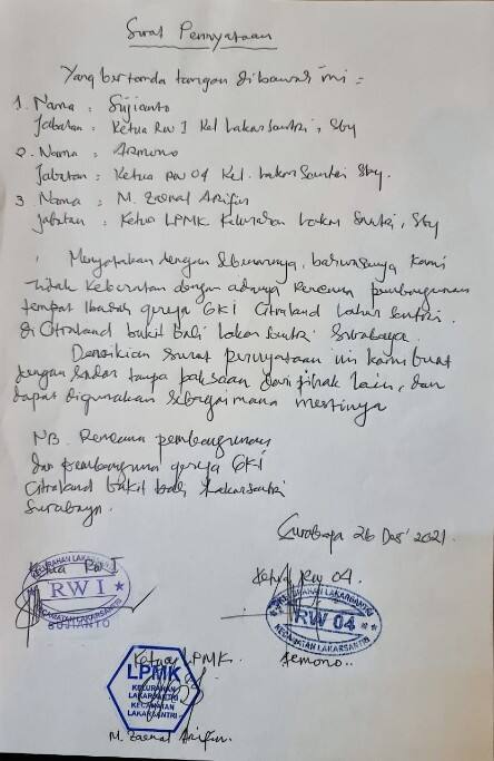 Warga Lakarsantri Klaim Tak Keberatan Soal Pembangunan GKI