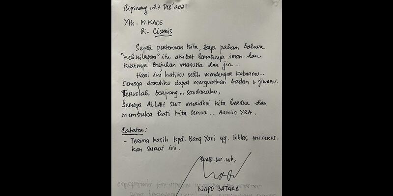 M Kace Kritis, Napoleon Bonaparte Kirim Sepucuk Surat Berisi Kesedihan